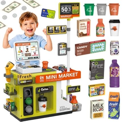 WOOPIE Savitarnos parduotuvės kasa Mini Market ekspresas priedai WOOPIE Savitarnos parduotuvės kasa Mini Market ekspresas priedai
