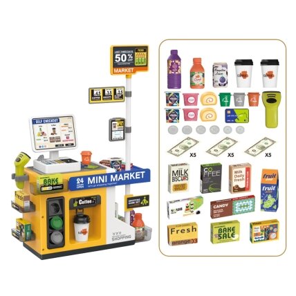 WOOPIE Parduotuvė Mini Market Interaktyvus kasos aparatas Skeneris Priedai Garsai Šviesa 5 WOOPIE Parduotuvė Mini Market Interaktyvus kasos aparatas Skeneris Priedai Garsai Šviesa 5