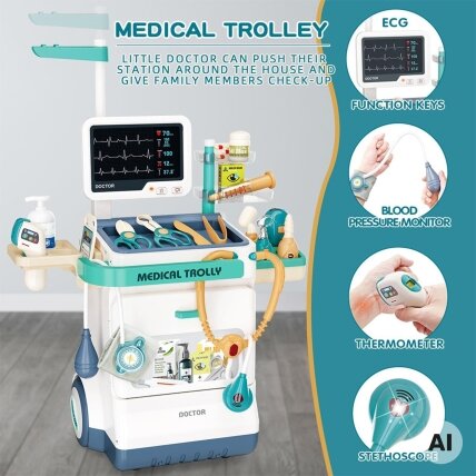 WOOPIE Gydytojo vežimėlis Rinkinys Mažasis daktaras EKG Garsas Šviesa Reguliuojamas 26el 7 WOOPIE Gydytojo vežimėlis Rinkinys Mažasis daktaras EKG Garsas Šviesa Reguliuojamas 26el 7