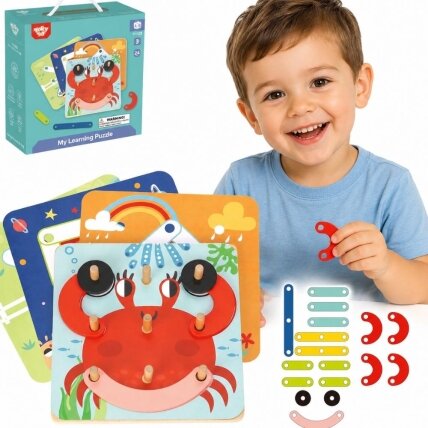 TOOKY TOY Medinė dėlionė Kaladėlės Kaišteliai Gyvūnų raštai atkurti FSC sertifikatas