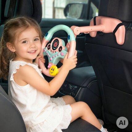 WOOPIE Interaktyvus automobilio vairas su švieselėmis rožinis 1 WOOPIE Interaktyvus automobilio vairas su švieselėmis rožinis 1