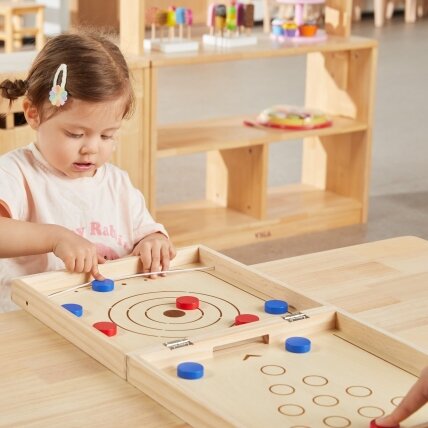 VIGA medinis vikrumo žaidimas 4in1 Stalo ledo ritulys Kerlingas Boulingas Ludo 2