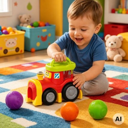 WOOPIE BABY Interaktyvus traukinys su iššokančiais kamuoliukais 1