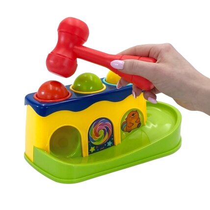 WOOPIE BABY Spalvingas kamuoliukų kalimo žaidimas su plaktuku Montessori 4