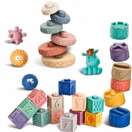 WOOPIE BABY 27 minkštų sensorinių kaladėlių rinkinys 4 WOOPIE BABY 27 minkštų sensorinių kaladėlių rinkinys 4