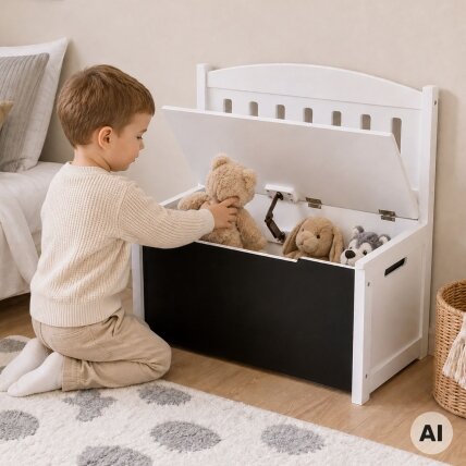 Tooky Toy medinė 3in1 žaislų dėžė, suoliukas su piešimo lenta 1