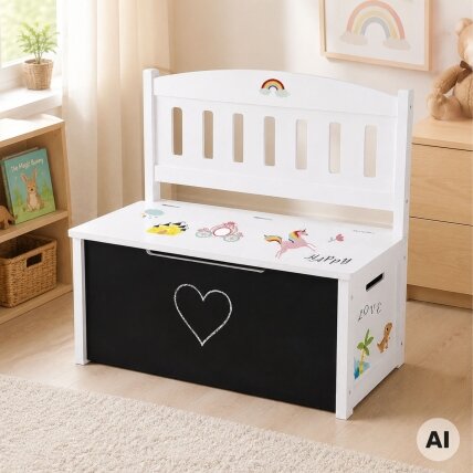Tooky Toy medinė 3in1 žaislų dėžė, suoliukas su piešimo lenta 3