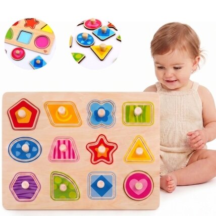 TOOKY TOY Dėlionė Montessori formų mokymasis su smeigtukais TOOKY TOY Dėlionė Montessori formų mokymasis su smeigtukais