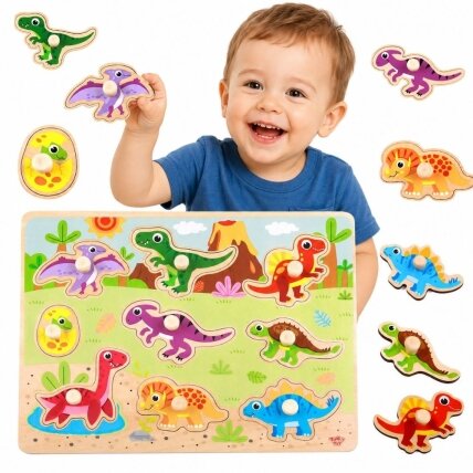 TOOKY TOY Medinės Montessori dėlionės Dėlionė Dinozaurai Formos TOOKY TOY Medinės Montessori dėlionės Dėlionė Dinozaurai Formos