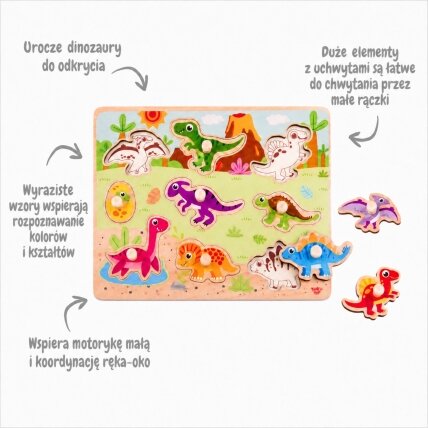 TOOKY TOY Medinės Montessori dėlionės Dėlionė Dinozaurai Formos 3 TOOKY TOY Medinės Montessori dėlionės Dėlionė Dinozaurai Formos 3