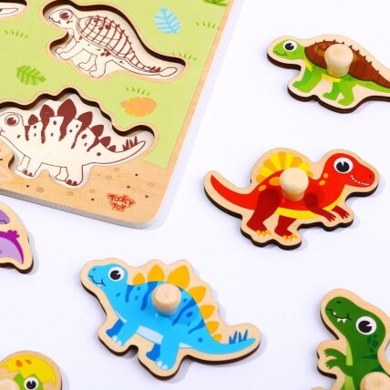 TOOKY TOY Medinės Montessori dėlionės Dėlionė Dinozaurai Formos 5