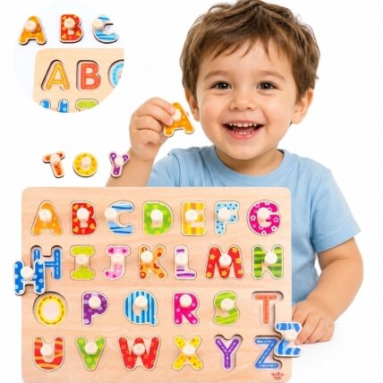 TOOKY TOY Montessori abėcėlės dėlionė su kaištukais TOOKY TOY Montessori abėcėlės dėlionė su kaištukais