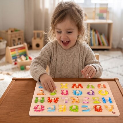 TOOKY TOY Montessori abėcėlės dėlionė su kaištukais 1 TOOKY TOY Montessori abėcėlės dėlionė su kaištukais 1