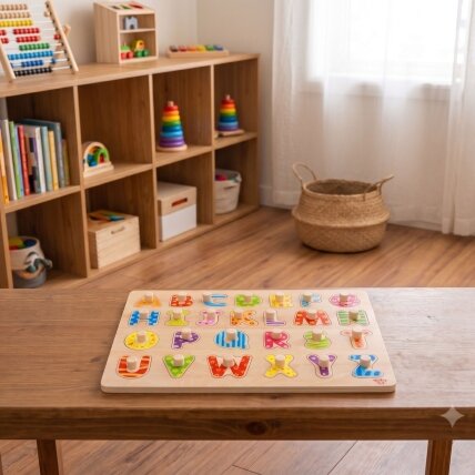 TOOKY TOY Montessori abėcėlės dėlionė su kaištukais 2 TOOKY TOY Montessori abėcėlės dėlionė su kaištukais 2