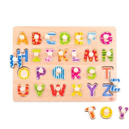 TOOKY TOY Montessori abėcėlės dėlionė su kaištukais 3 TOOKY TOY Montessori abėcėlės dėlionė su kaištukais 3