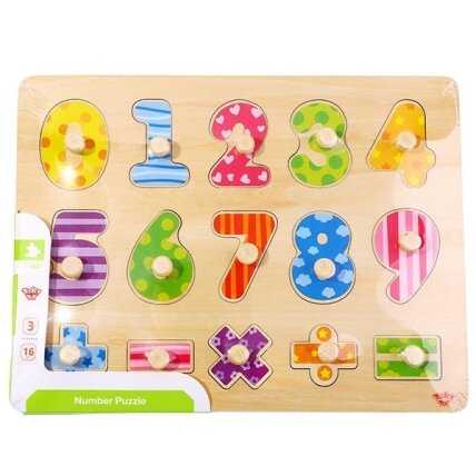 TOOKY TOY Medinės dėlionės Skaičiavimo mokymasis Dėlionė su smeigtukais Skaičiai 5