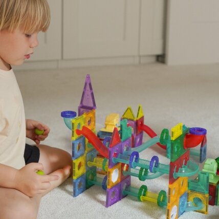 WOOPIE Magnetiniai konstrukciniai 3D kaladėlės edukacinis rinkinys kamuoliukų trasa 170el. 1