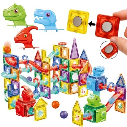 WOOPIE Magnetiniai konstrukciniai 3D kaladėlės edukacinis rinkinys kamuoliukų trasa 170el. 6