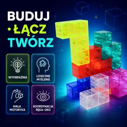 Woopie magnetinės kaladėlės Tetris 3D konstravimo dėlionė 2 Woopie magnetinės kaladėlės Tetris 3D konstravimo dėlionė 2
