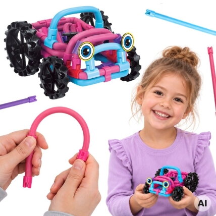 WOOPIE minkštos 3D konstravimo kaladėlės, 44 elementai, rožinis visureigis WOOPIE minkštos 3D konstravimo kaladėlės, 44 elementai, rožinis visureigis