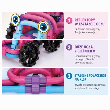 WOOPIE minkštos 3D konstravimo kaladėlės, 44 elementai, rožinis visureigis 2