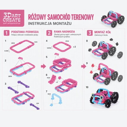 WOOPIE minkštos 3D konstravimo kaladėlės, 44 elementai, rožinis visureigis 3