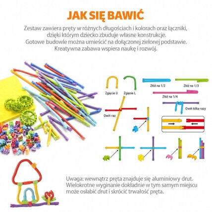 WOOPIE 3D konstruktorius iš šiaudelių, pagaliukų ir vamzdelių, kūrybinis rinkinys, 71 el 3