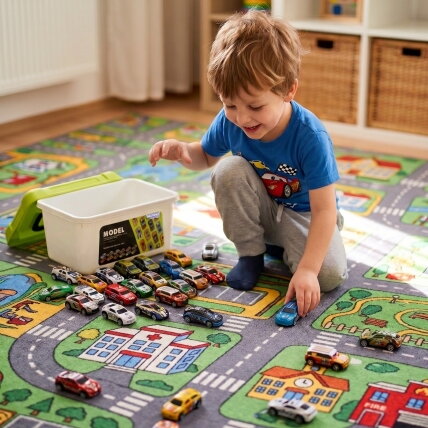 WOOPIE lenktyninių automobilių rinkinys dėžutėje 30 vnt. + kilimėlis 1