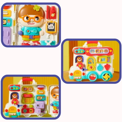 WOOPIE  BABY Interaktyvi veiklų lenta berniukui Busy Car 3w1 sensorinis lagaminėlis 3