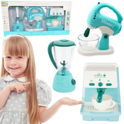 WOOPIE Buitinės technikos 3 viename rinkinys: kavos aparatas, mikseris, trintuvas, garso ir šviesos efektai WOOPIE Buitinės technikos 3 viename rinkinys: kavos aparatas, mikseris, trintuvas, garso ir šviesos efektai