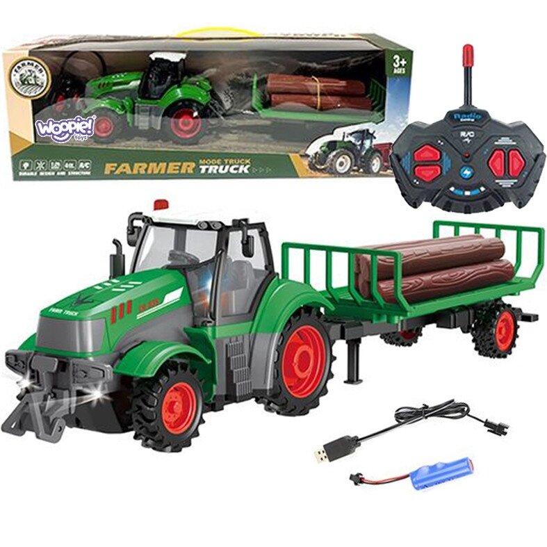 WOOPIE Nuotoliniu pultu valdomas RC traktorius su priekaba - mastelis 1:24
