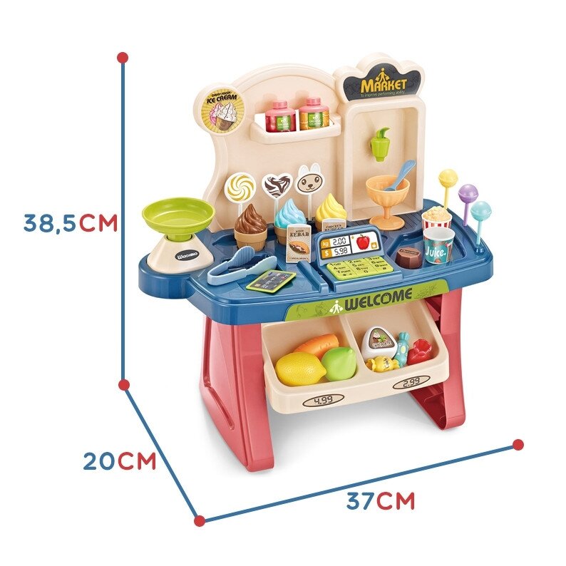 WOOPIE Parduotuvė Supermarketas Pirkinių vežimėlis Ledai Saldainiai + 40 vnt. 10 WOOPIE Parduotuvė Supermarketas Pirkinių vežimėlis Ledai Saldainiai + 40 vnt. 10