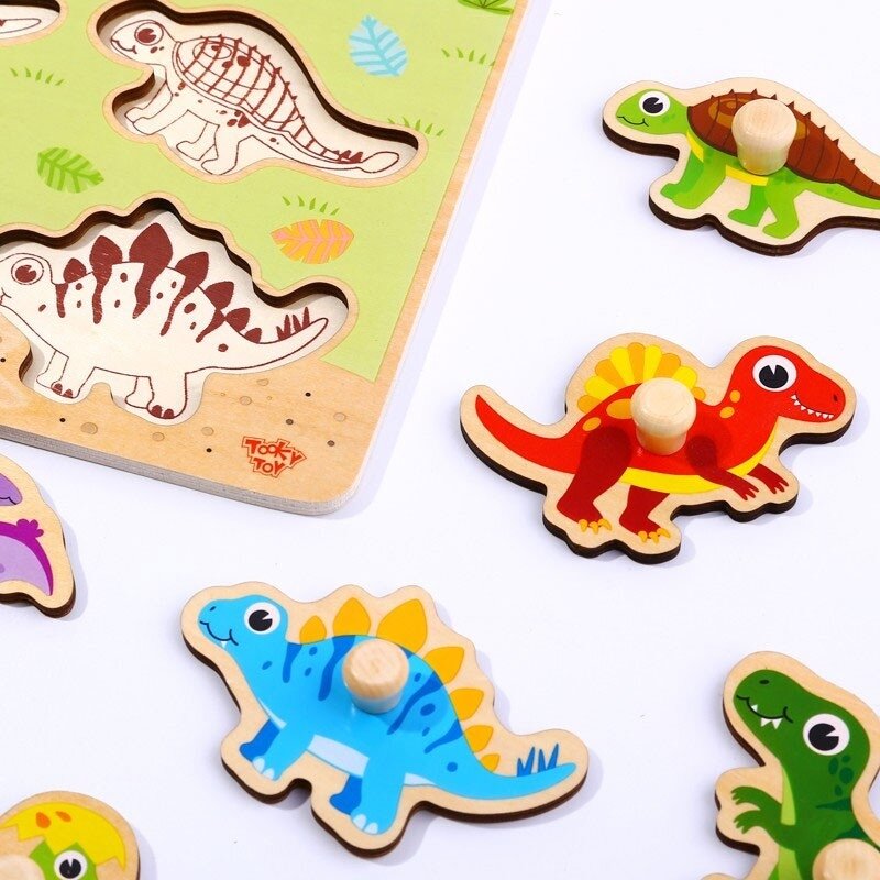 TOOKY TOY Medinės Montessori dėlionės Dėlionė Dinozaurai Formos 5