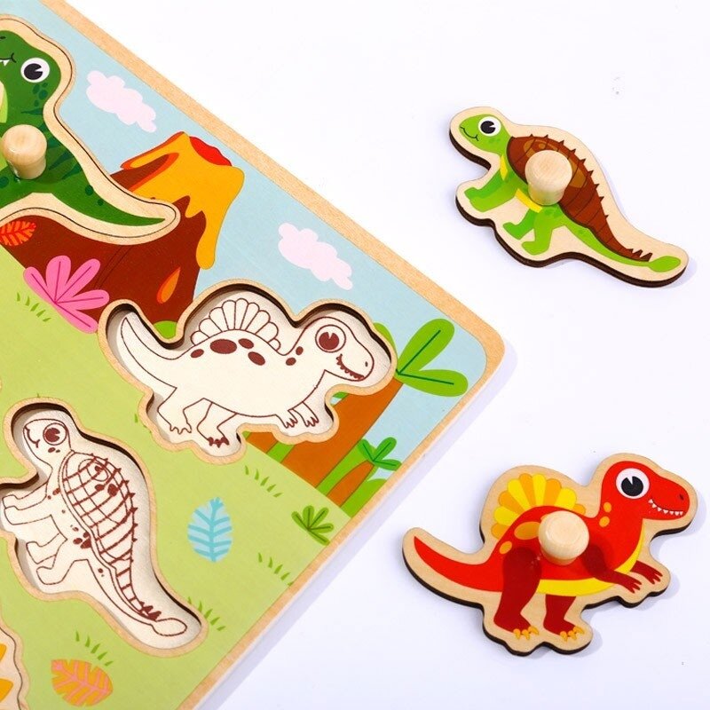 TOOKY TOY Medinės Montessori dėlionės Dėlionė Dinozaurai Formos 6