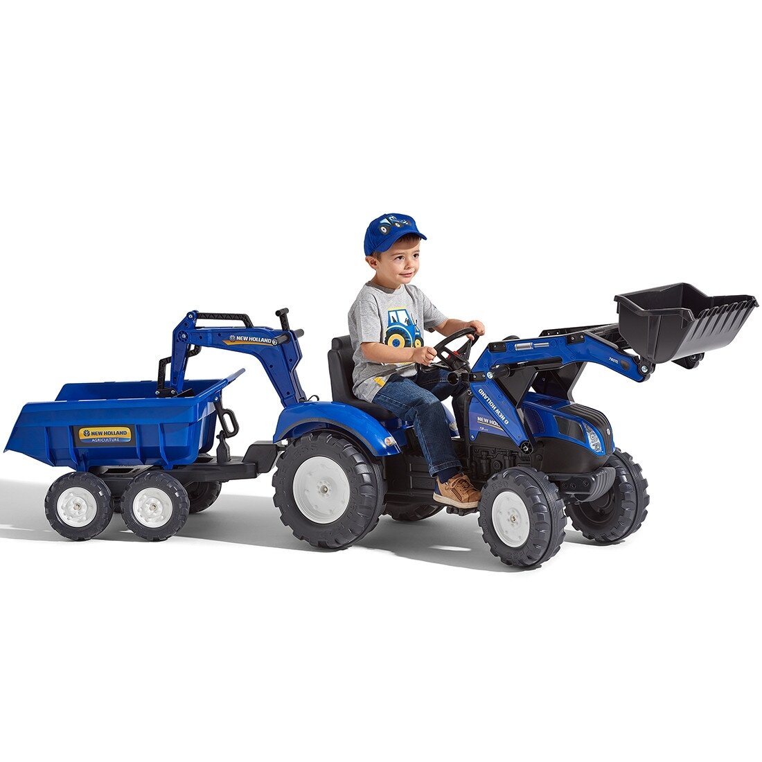 FALK pedalinis traktorius New Holland T8 su ekskavatorium ir priekaba 3–7 m. 10 FALK pedalinis traktorius New Holland T8 su ekskavatorium ir priekaba 3–7 m. 10