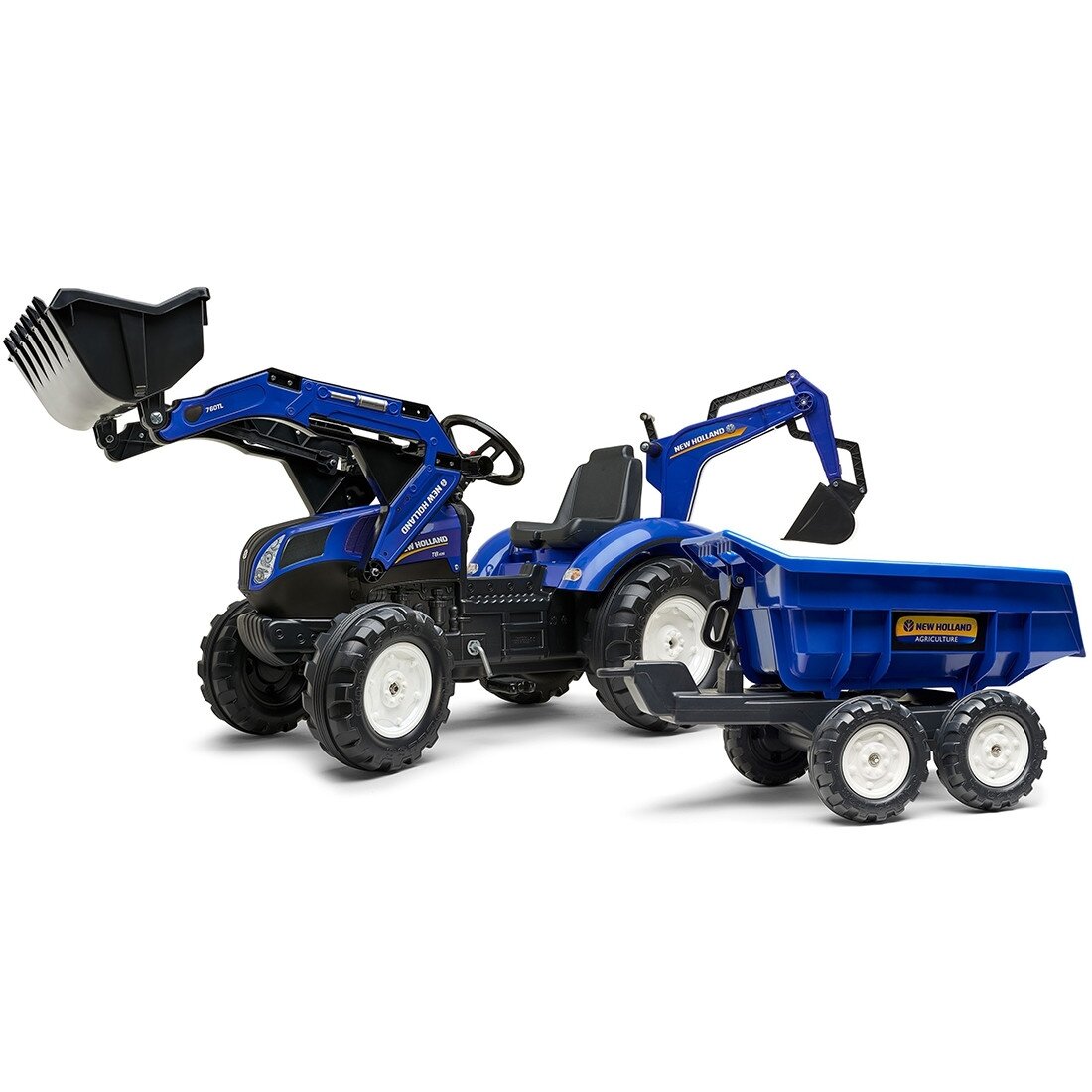 FALK pedalinis traktorius New Holland T8 su ekskavatorium ir priekaba 3–7 m. 7 FALK pedalinis traktorius New Holland T8 su ekskavatorium ir priekaba 3–7 m. 7