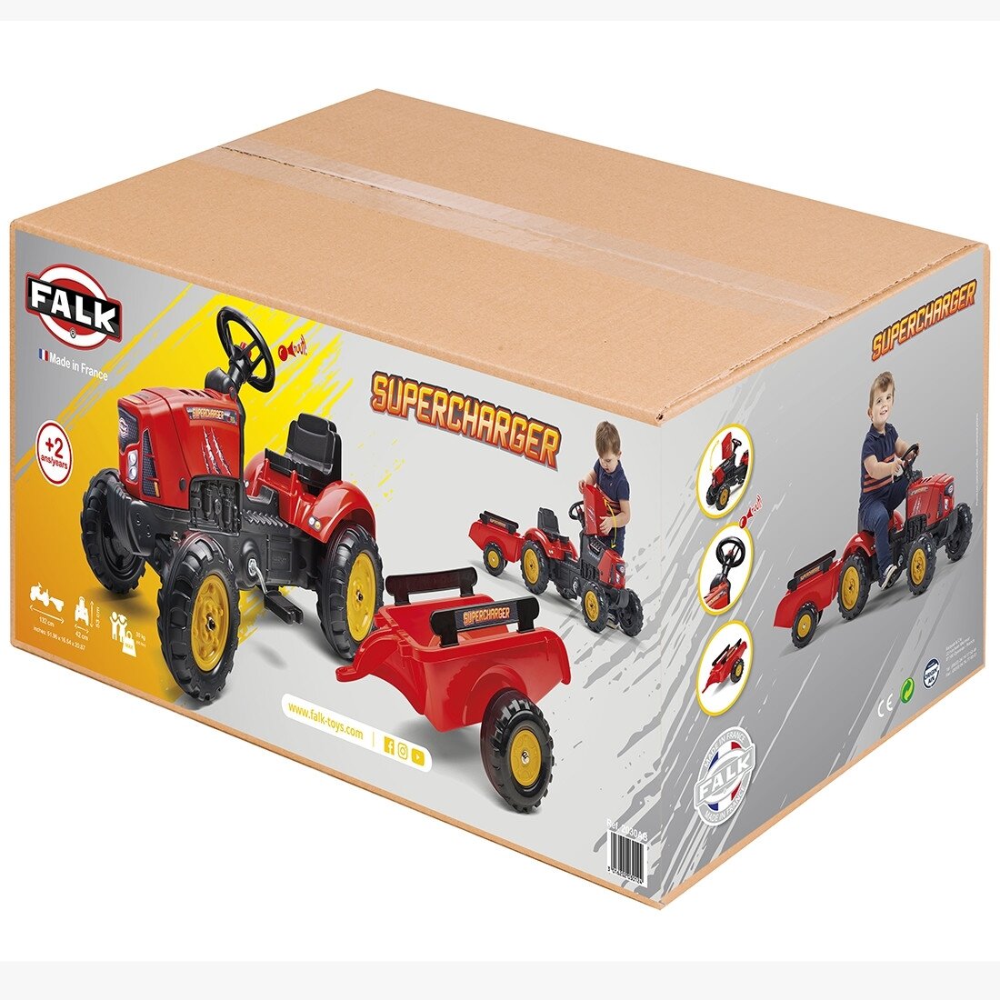 FALK pedalinis traktorius Supercharger su priekaba ir atidaromu variklio dangčiu, raudonas 2–5 m. 8 FALK pedalinis traktorius Supercharger su priekaba ir atidaromu variklio dangčiu, raudonas 2–5 m. 8