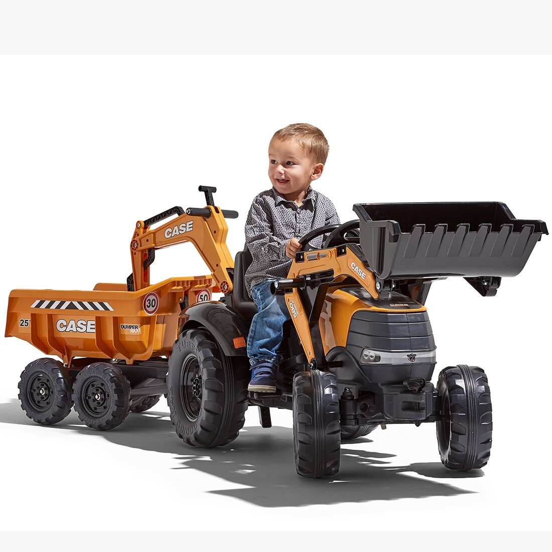 FALK traktorius Case IH Backhoe oranžinis su priekaba, judantis kaušas nuo 3 metų 8 FALK traktorius Case IH Backhoe oranžinis su priekaba, judantis kaušas nuo 3 metų 8