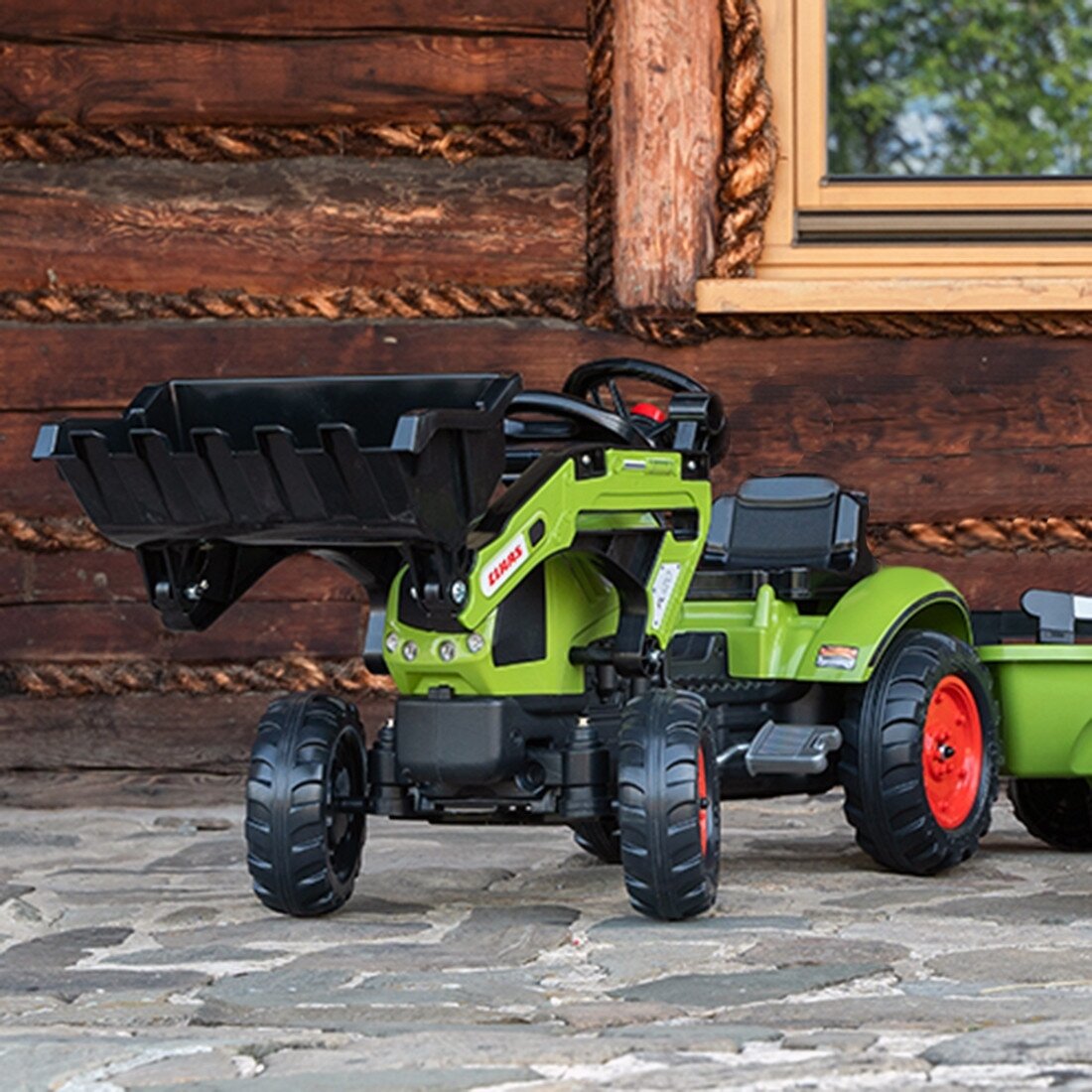FALK Claas žalias pedalinis traktorius su priekaba ir kaušu 2–5 metų vaikams 8 FALK Claas žalias pedalinis traktorius su priekaba ir kaušu 2–5 metų vaikams 8