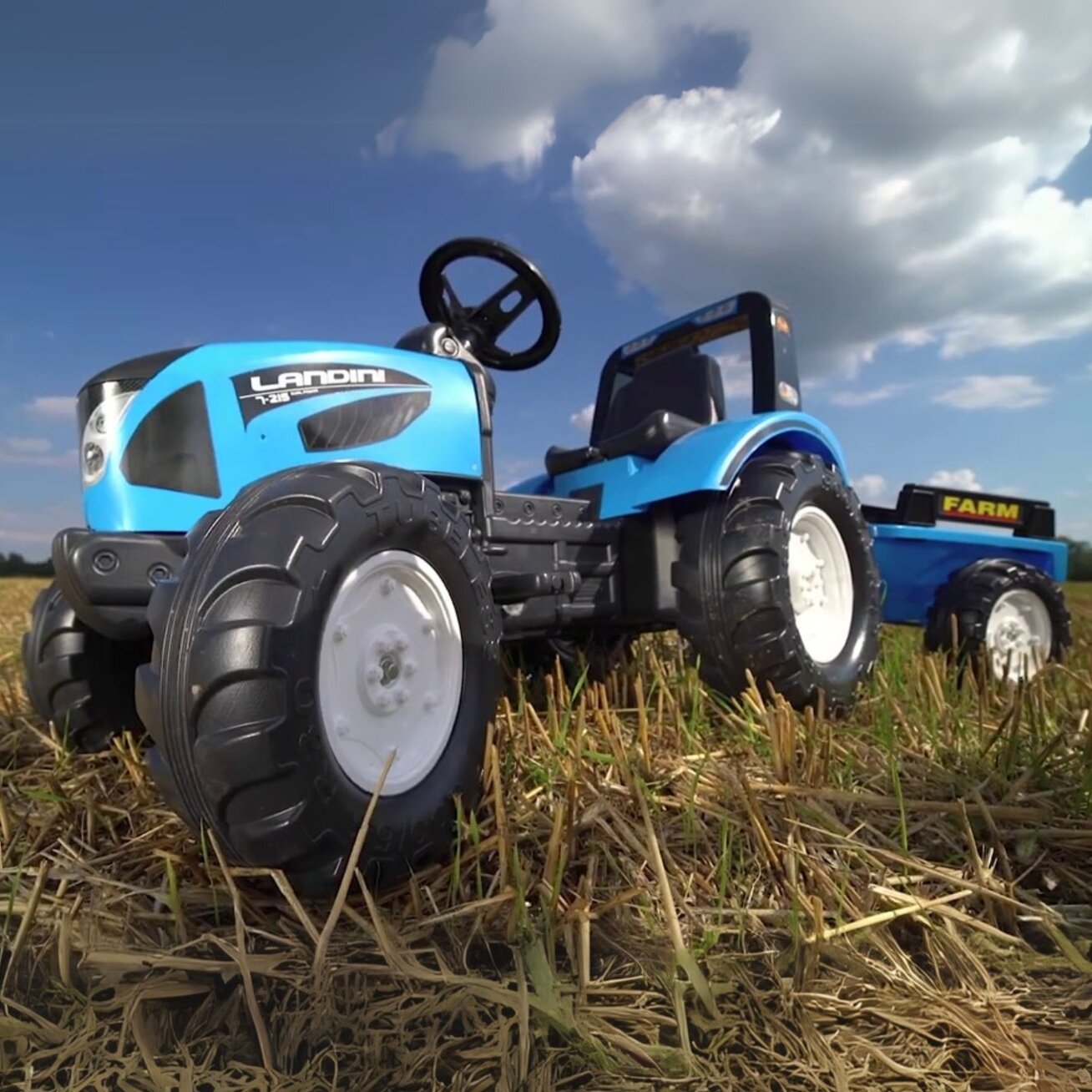 FALK Landini mėlynas pedalinis traktorius su priekaba 3–7 metų vaikams 6