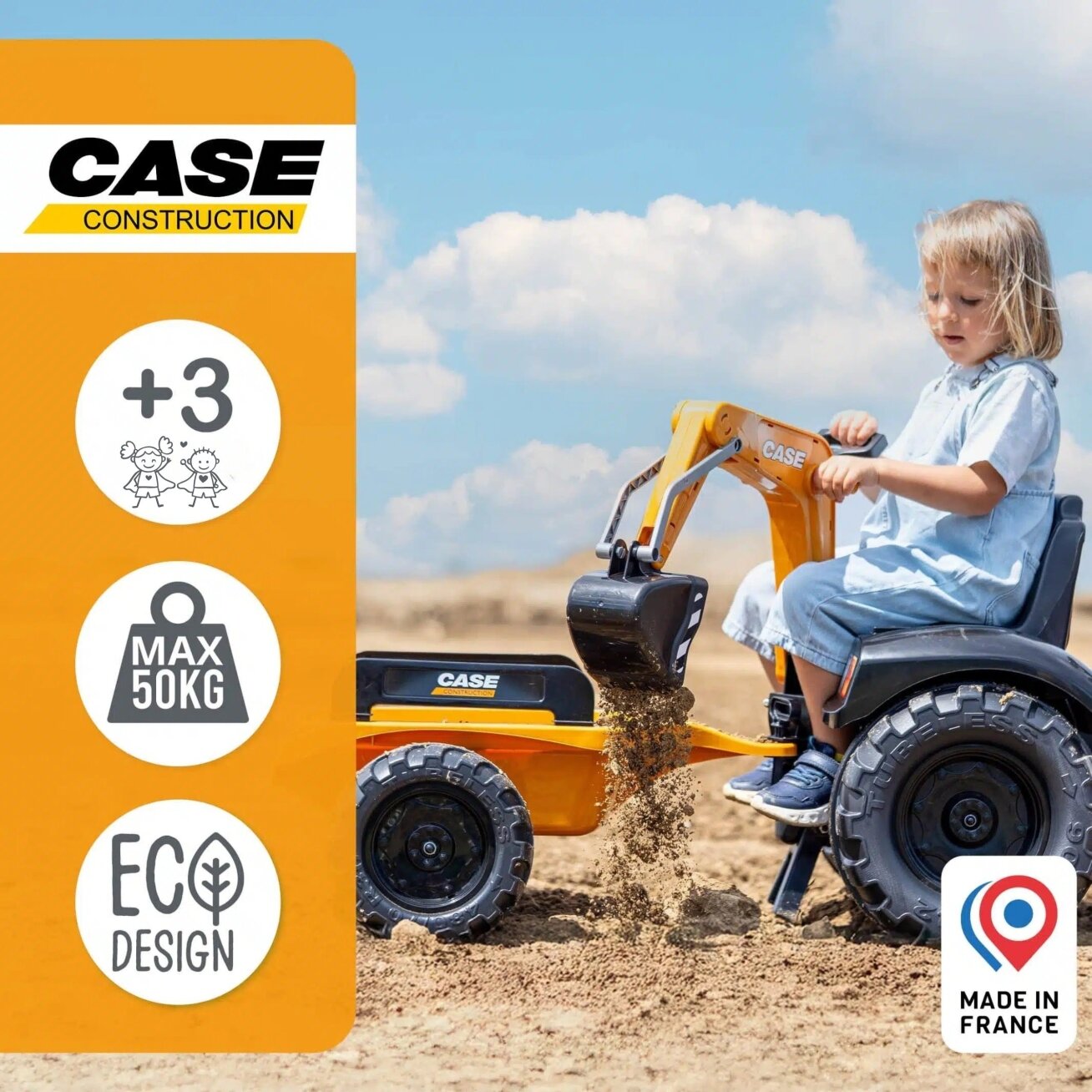 FALK pedalinis traktorius Case CE su ekskavatorium, frontiniu krautuvu ir priekaba 3–7 m. 9 FALK pedalinis traktorius Case CE su ekskavatorium, frontiniu krautuvu ir priekaba 3–7 m. 9