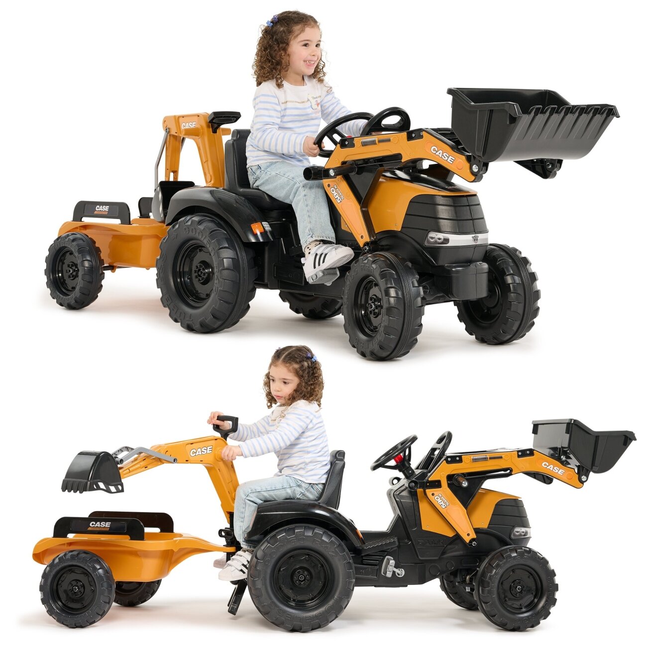 FALK pedalinis traktorius Case CE su ekskavatorium, frontiniu krautuvu ir priekaba 3–7 m. 10 FALK pedalinis traktorius Case CE su ekskavatorium, frontiniu krautuvu ir priekaba 3–7 m. 10