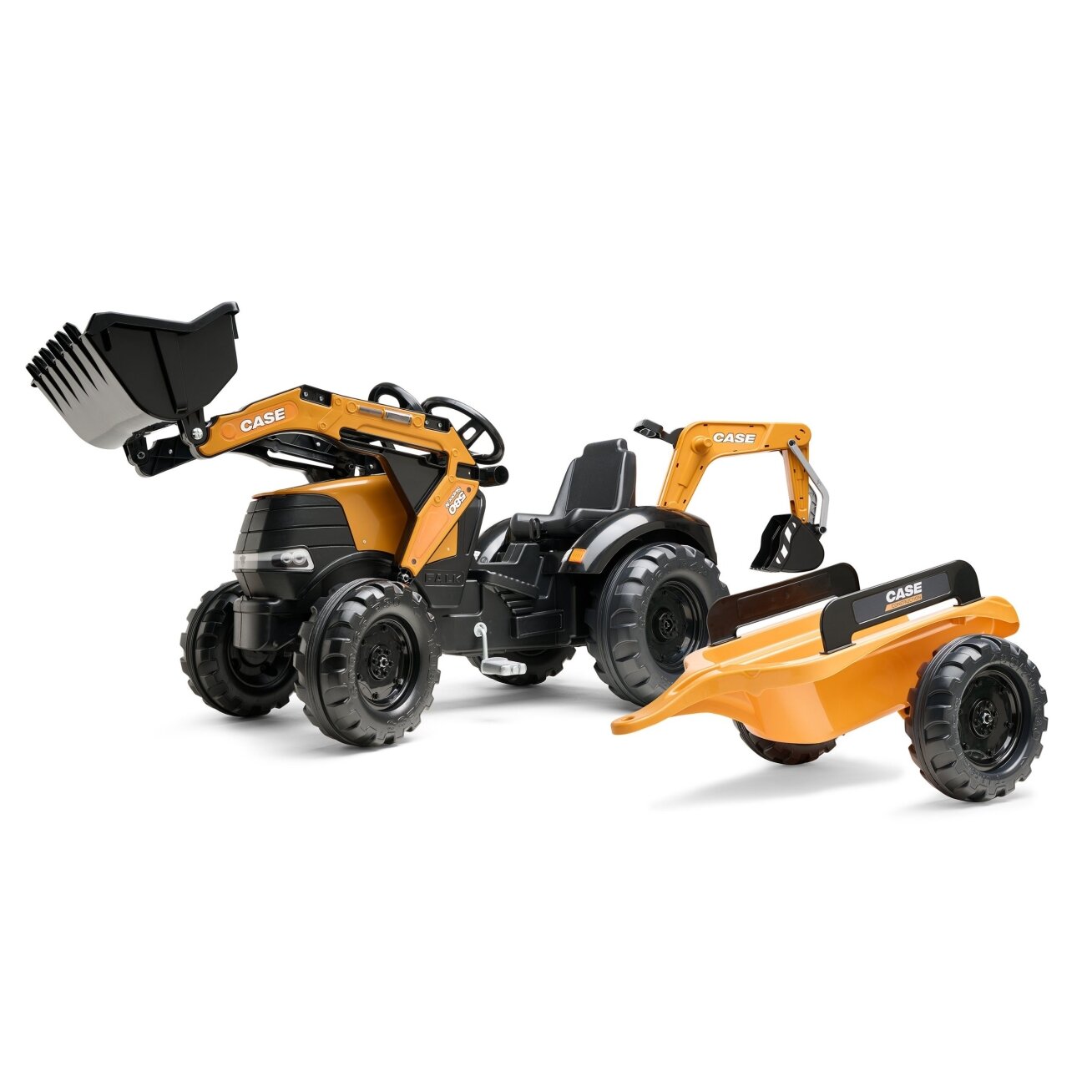 FALK pedalinis traktorius Case CE su ekskavatorium, frontiniu krautuvu ir priekaba 3–7 m. 16 FALK pedalinis traktorius Case CE su ekskavatorium, frontiniu krautuvu ir priekaba 3–7 m. 16
