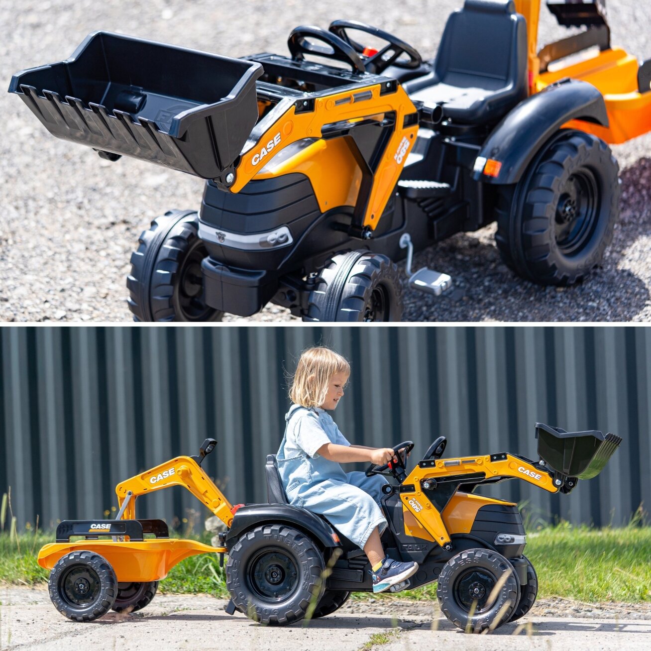 FALK pedalinis traktorius Case CE su ekskavatorium, frontiniu krautuvu ir priekaba 3–7 m. 2 FALK pedalinis traktorius Case CE su ekskavatorium, frontiniu krautuvu ir priekaba 3–7 m. 2