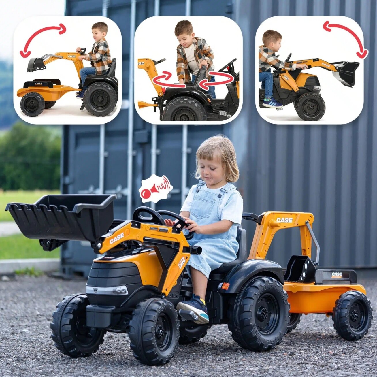 FALK pedalinis traktorius Case CE su ekskavatorium, frontiniu krautuvu ir priekaba 3–7 m. 11 FALK pedalinis traktorius Case CE su ekskavatorium, frontiniu krautuvu ir priekaba 3–7 m. 11