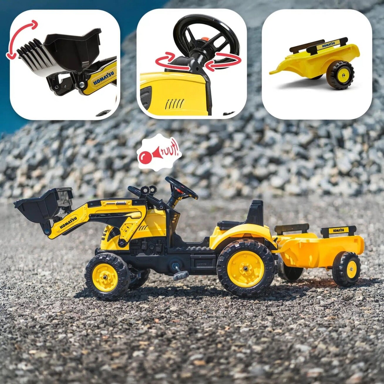FALK pedalinis traktorius-ekskavatorius Komatsu su priekaba ir kaušu 2–5 metų vaikams 4 FALK pedalinis traktorius-ekskavatorius Komatsu su priekaba ir kaušu 2–5 metų vaikams 4