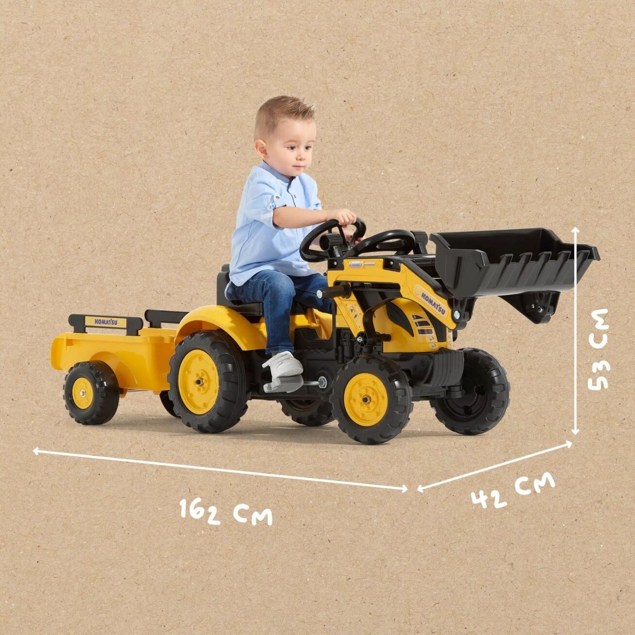 FALK pedalinis traktorius-ekskavatorius Komatsu su priekaba ir kaušu 2–5 metų vaikams 7 FALK pedalinis traktorius-ekskavatorius Komatsu su priekaba ir kaušu 2–5 metų vaikams 7