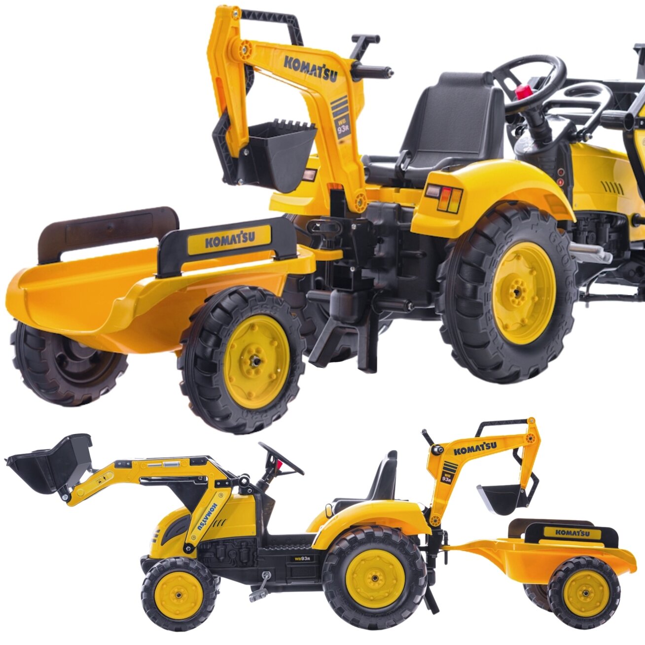 FALK pedalinis traktorius Komatsu ekskavatorius-krautuvas su priekaba 3–7 m.