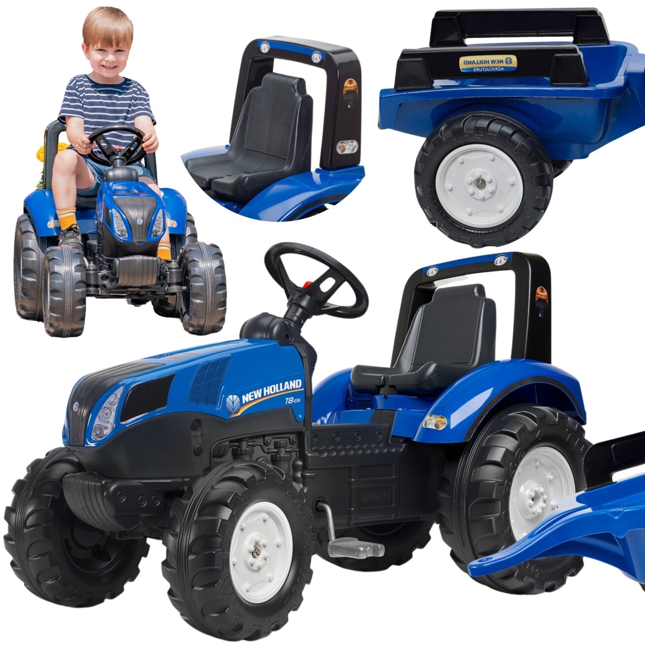 FALK pedaluojamas traktorius New Holland T8 su priekaba 3-7 metų