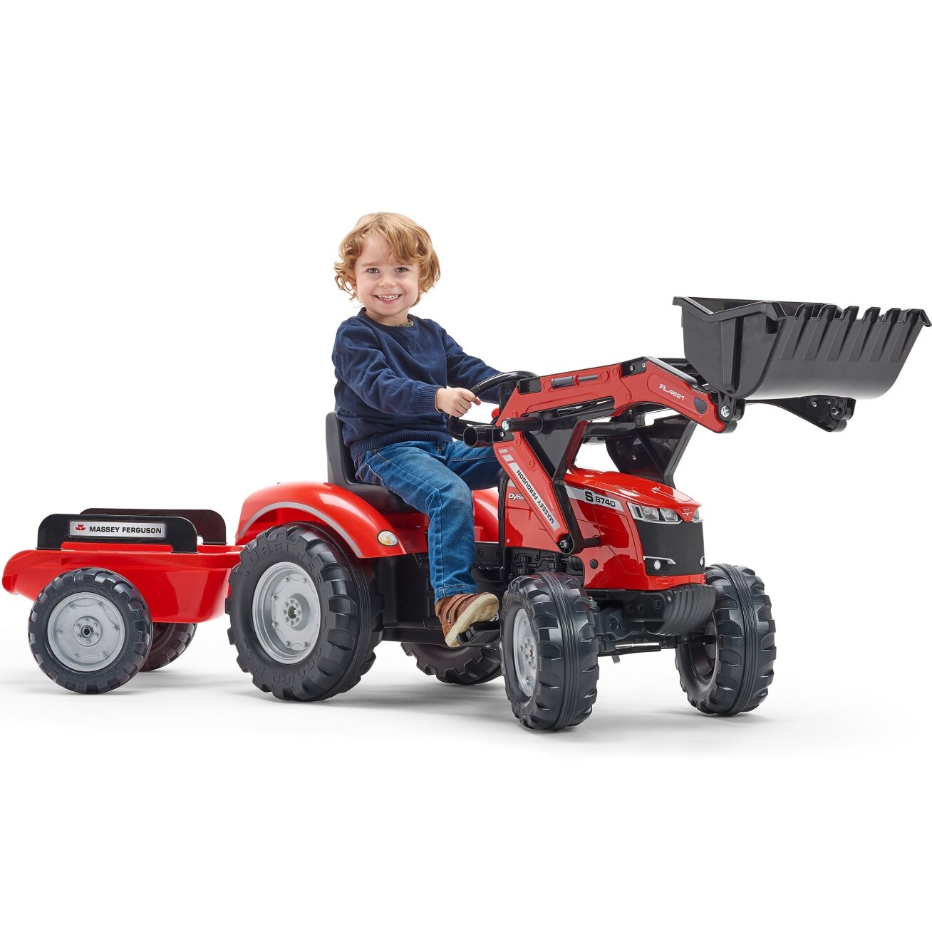 FALK pedalinis traktorius Massey Ferguson 8740S su kaušu ir priekaba 3–7 m. 6